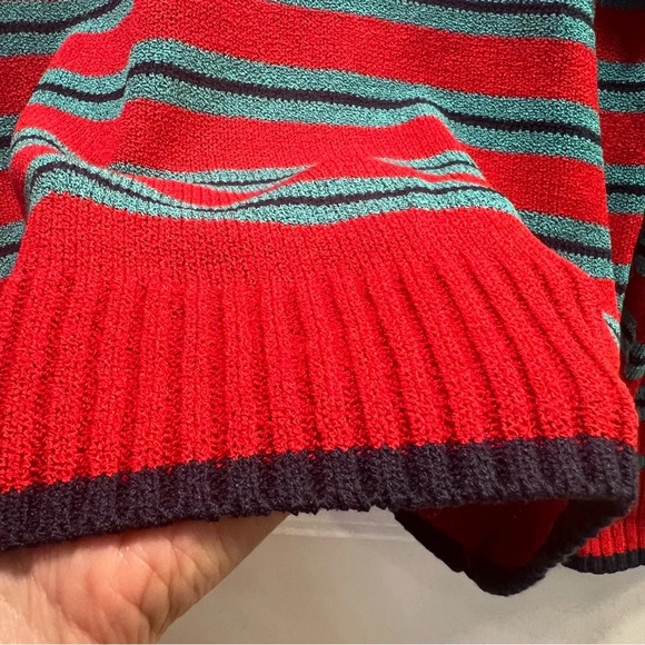 Anthropologie‎ Harlyn Red Blue Striped 
Ruffle Shoulder Sweater. Size Medium. - Picture 11 of 14